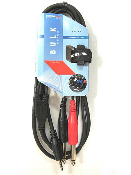 PROEL BULK505LU3 кабель инсертный 3m.  3.5 Jack - 2x6.3 Jack